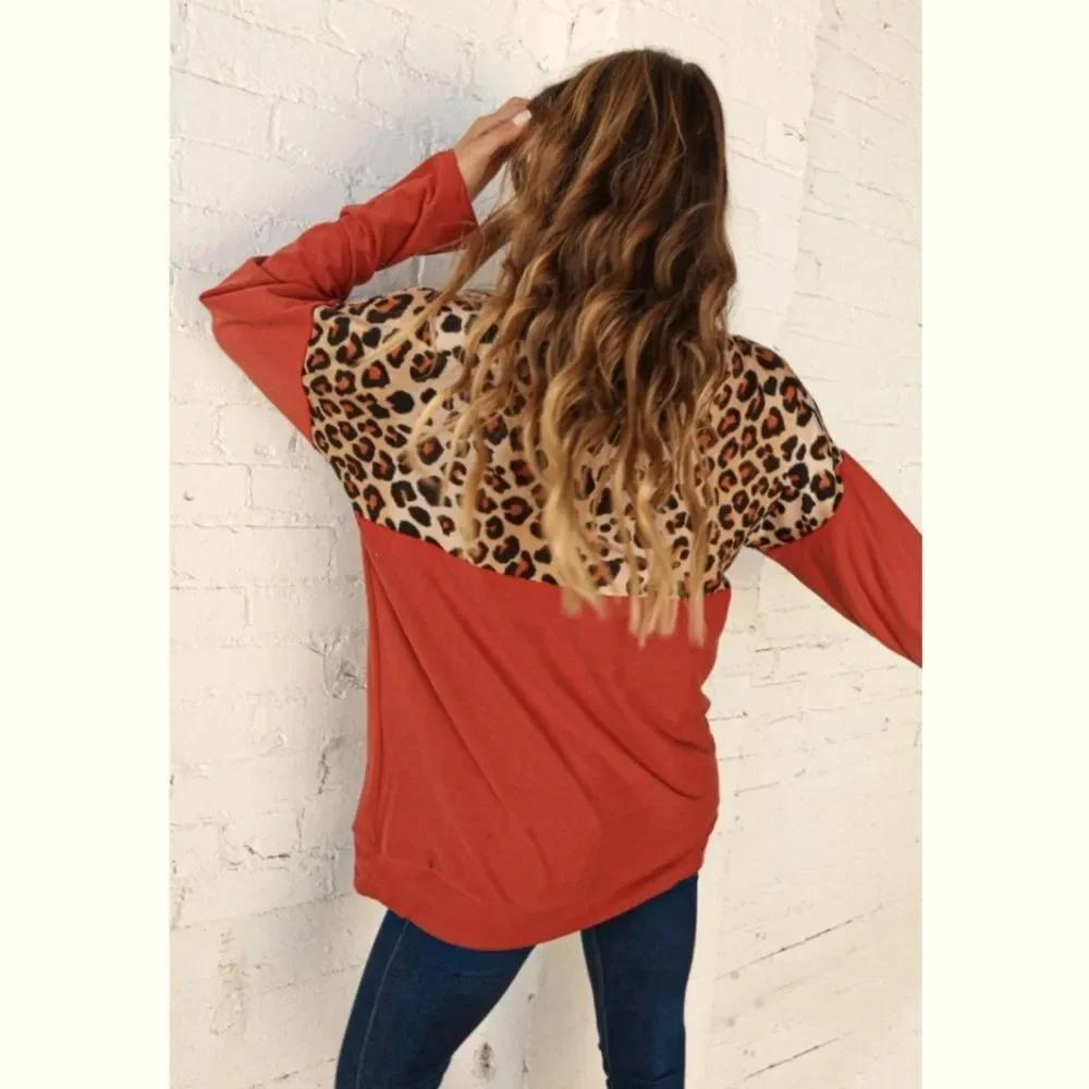 Rust Animal Print Color Block Zip Top - Picture 3 of 3